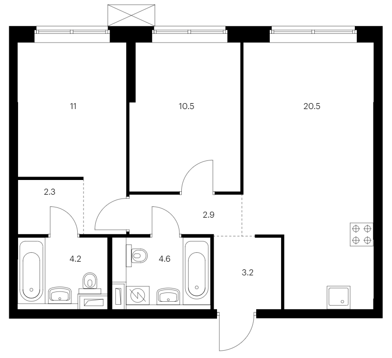 2-комнатная квартира 59.2 м², 4/12 эт., ЖК «Шкиперский 19»